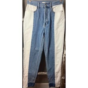 Two Tone Mom Jeans High Waist Denim Color Block Jeans Size 25